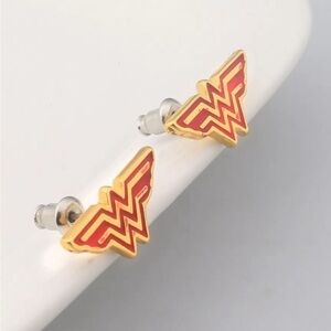 DC Comics Wonder Woman Gold Enameled Monogram Stud Earrings